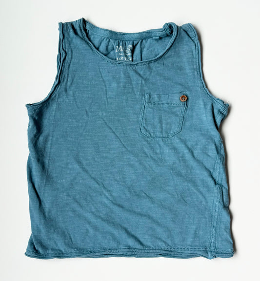 Zara Blue Distressed Pocket Tank Top (5 Years)