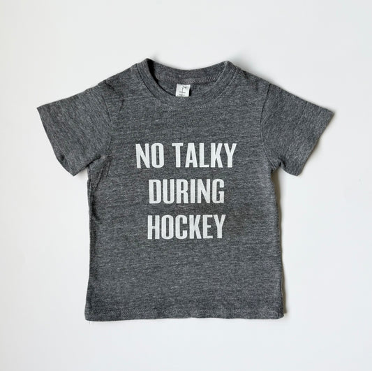 Portage & Main Light Grey “No Talking During Hockey” T-Shirt (2T)