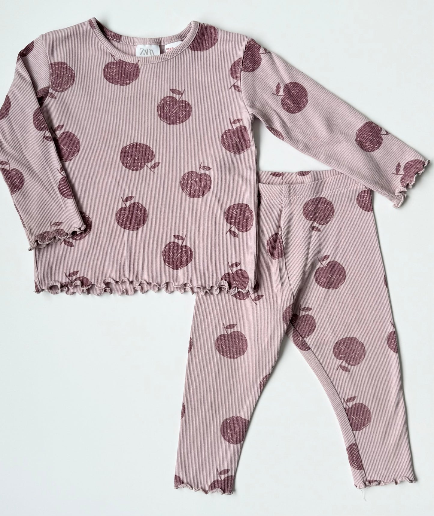 Zara Purple Ribbed Apples Long Sleeve & Leggings Set (12-18 Months)
