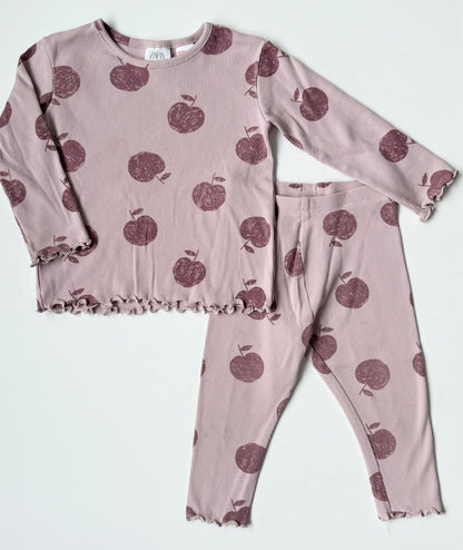 Zara Purple Ribbed Apples Long Sleeve & Leggings Set (12-18 Months)