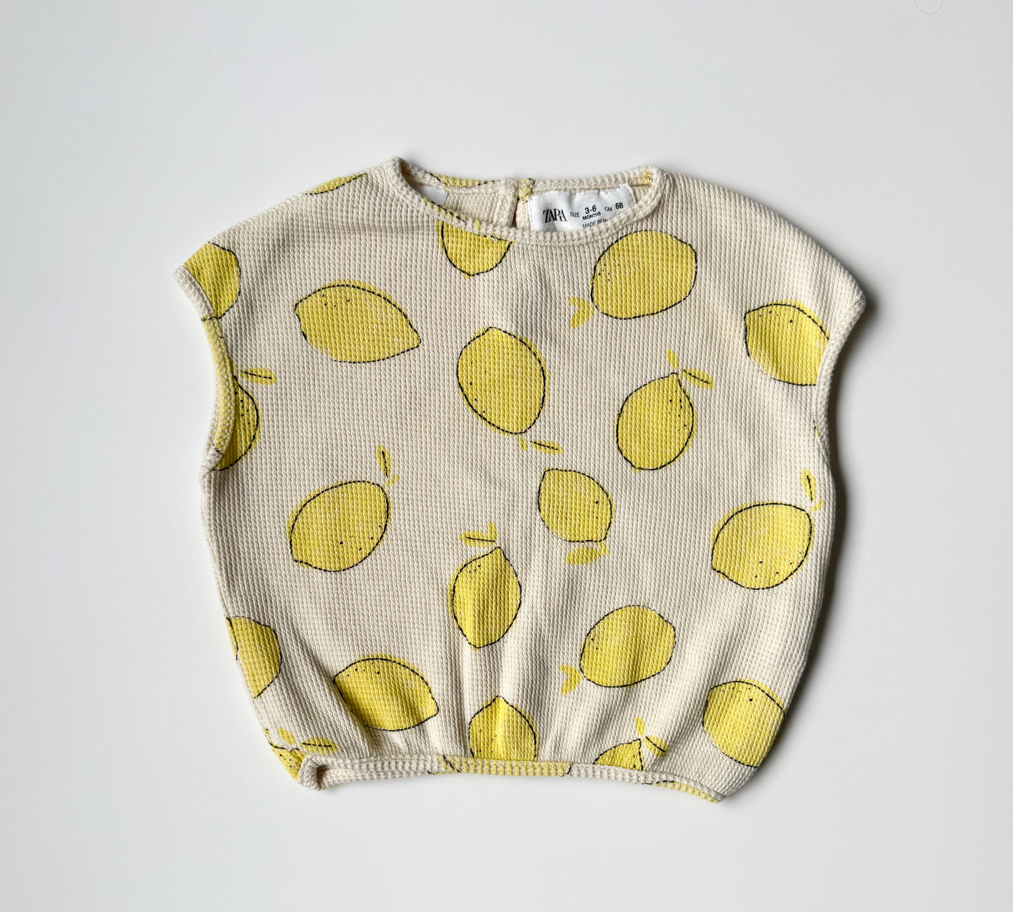 Zara Beige Lemons Waffled Sleeveless Top (3-6 Months)