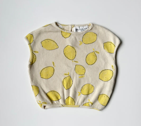 Zara Beige Lemons Waffled Sleeveless Top (3-6 Months)