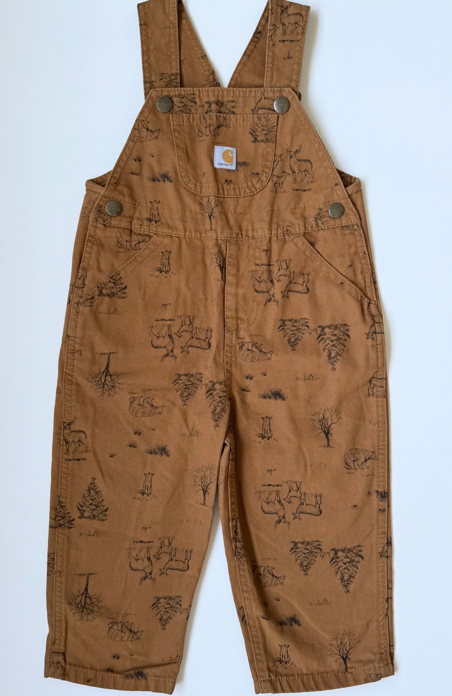 Carhartt Brown Bear & Deer Outdoor Print Overalls (2T)