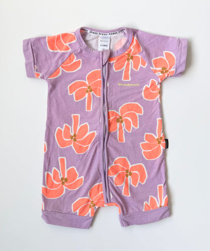 Bonds Wondersuit Purple & Orange Palm Trees Shorty Romper (6-12 Months)