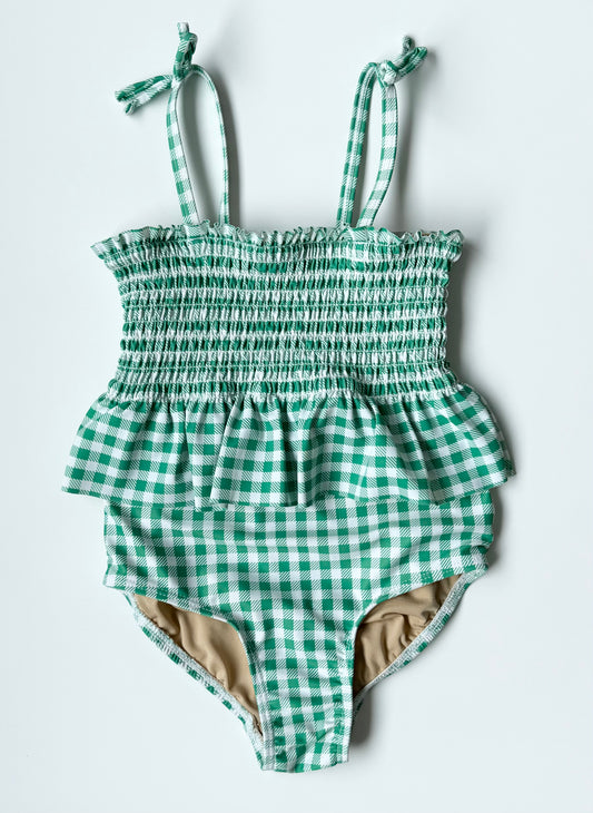 Old Navy Green Gingham Peplum One Piece Swimsuit (5T)