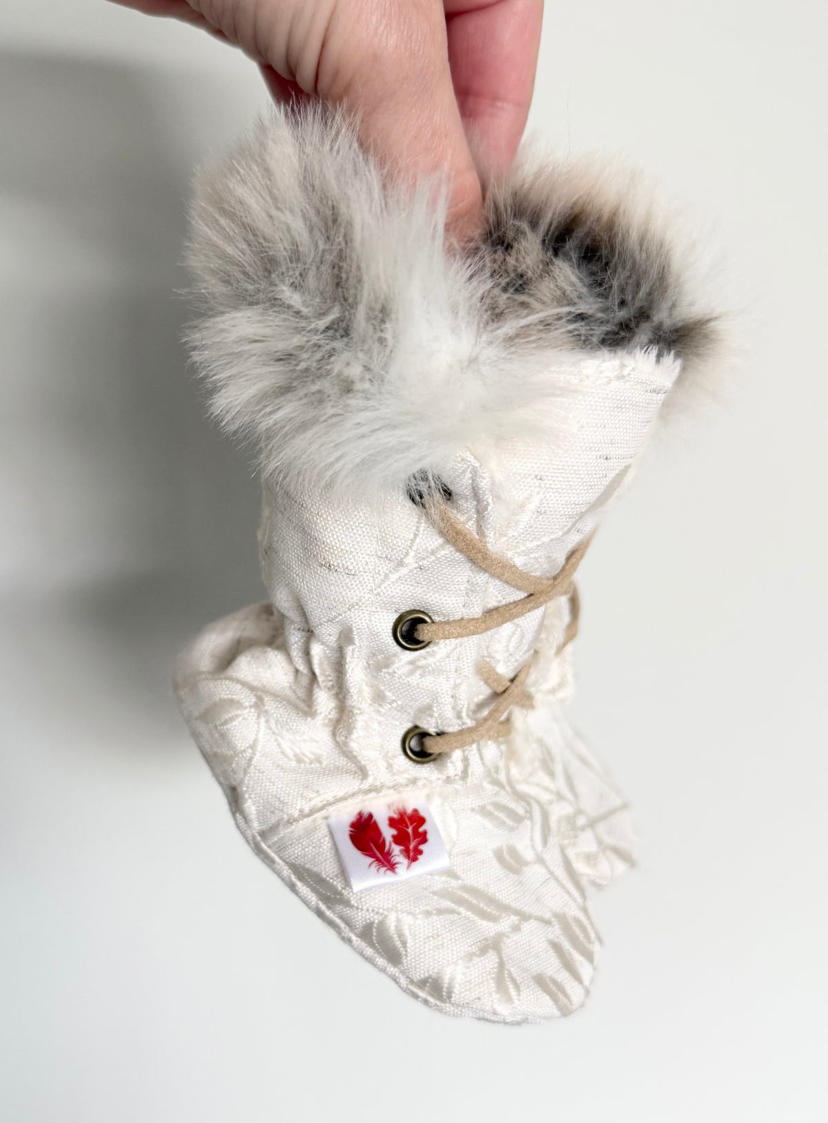 Oaks & Sparrow Co. Fur Cream Embroidered Lace Up Booties (2)