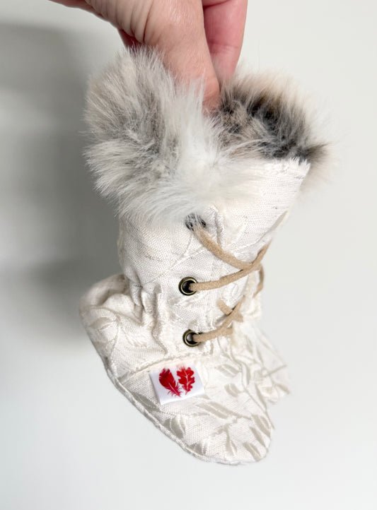 Oaks & Sparrow Co. Fur Cream Embroidered Lace Up Booties (2)