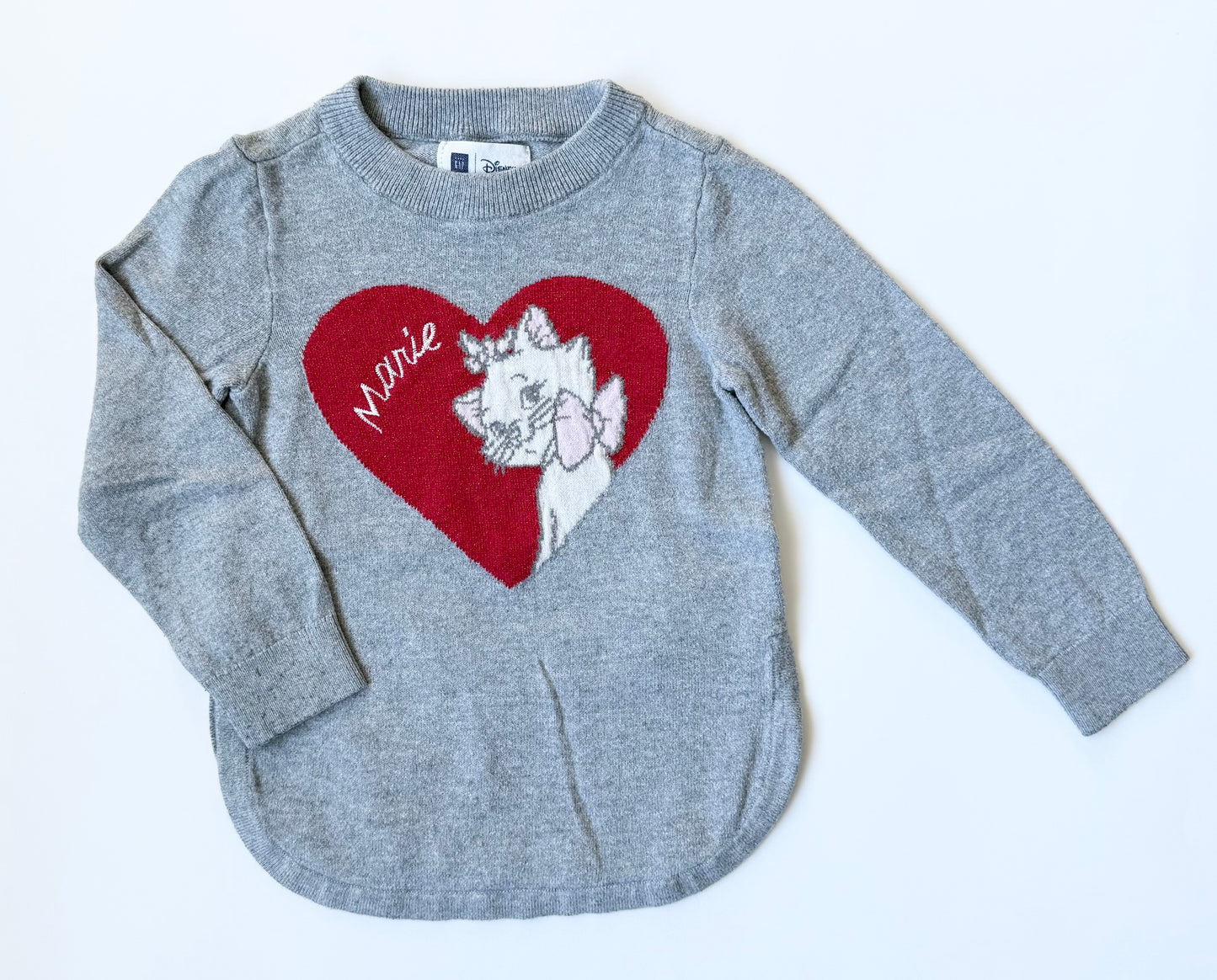 Baby Gap x Disney Grey Marie Heart Knit Sweater (4T)