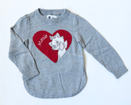 Baby Gap x Disney Grey Marie Heart Knit Sweater (4T)