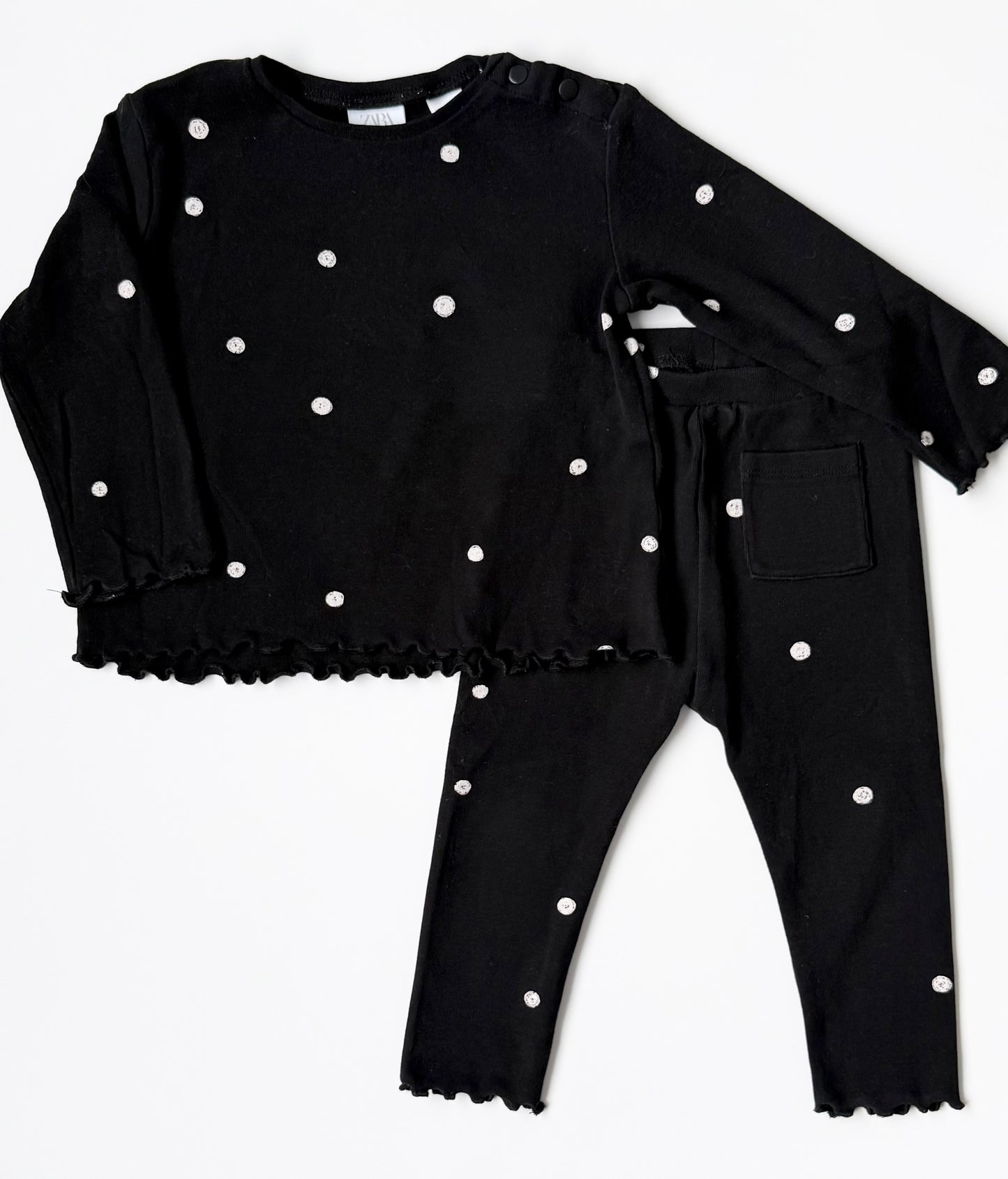 Zara Black & White Polkadot Long Sleeve & Leggings Set (12-18 Months)