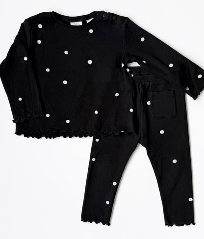 Zara Black & White Polkadot Long Sleeve & Leggings Set (12-18 Months)