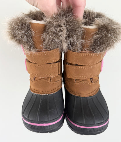 Joe Fresh Brown & Pink Fur Trim Winter Boots (7)