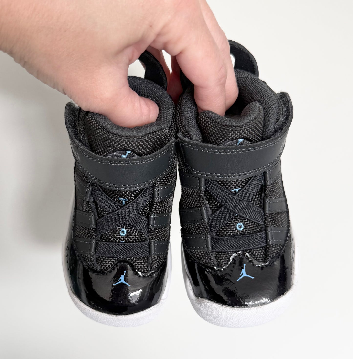 Jordan 6 Rings Shiny Black & Baby Blue High Top Stretch Lace & Velcro Sneakers (5)