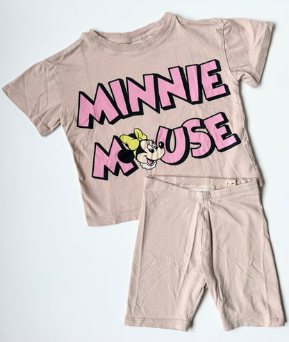 H&M x Disney Beige Minnie Mouse T-Shirt & Matching Biker Shorts Set (3-4 Years)
