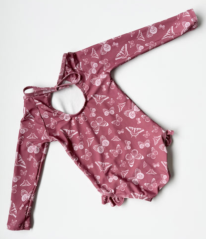 Current Tyed “The Alice” Purple Butterflies Long Sleeve One Piece Swimsuit (12-24 Months)