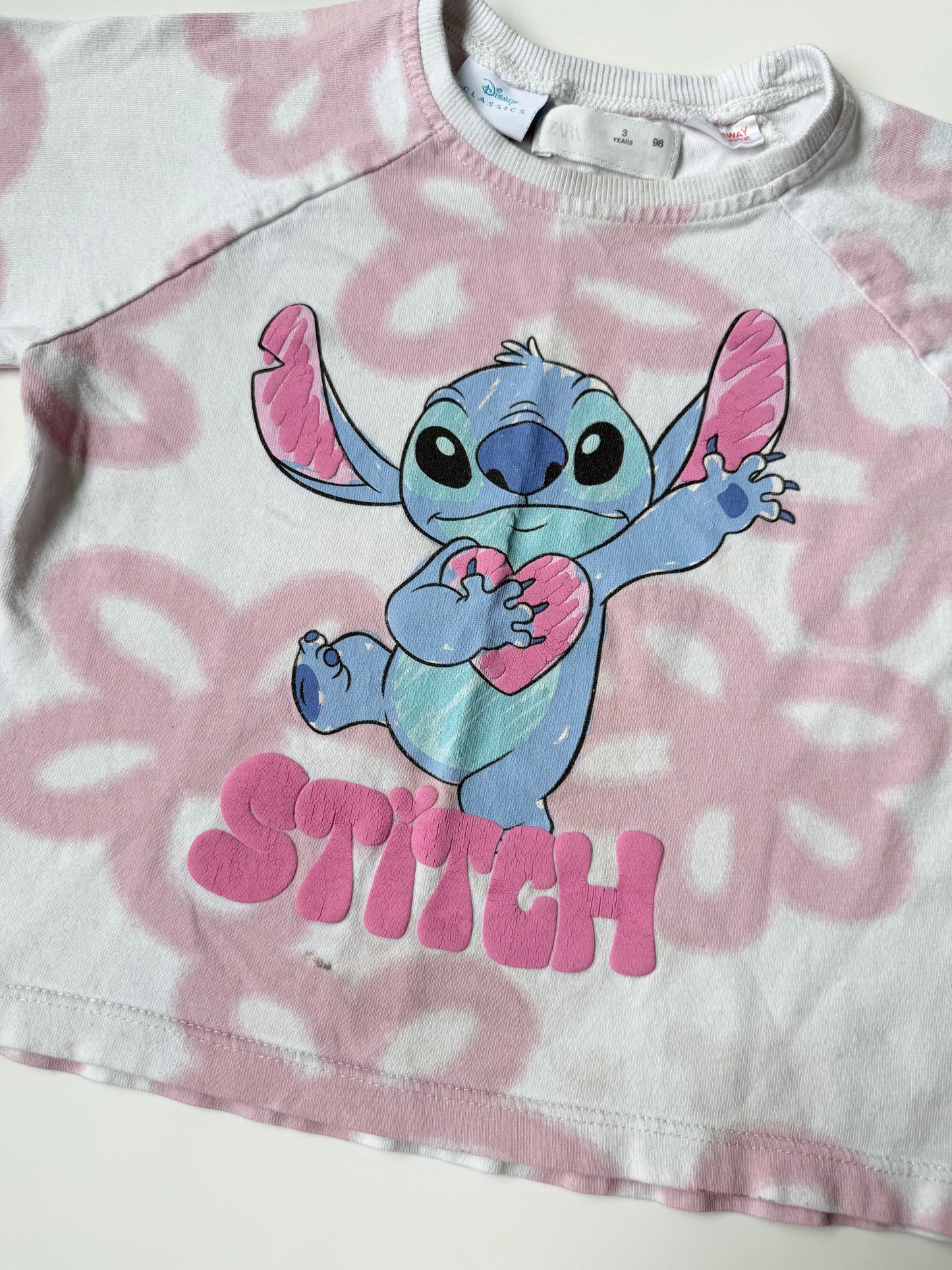 Zara x Disney Lilo & Stitch Pink Tie Dye Stitch T-Shirt (3 Years)