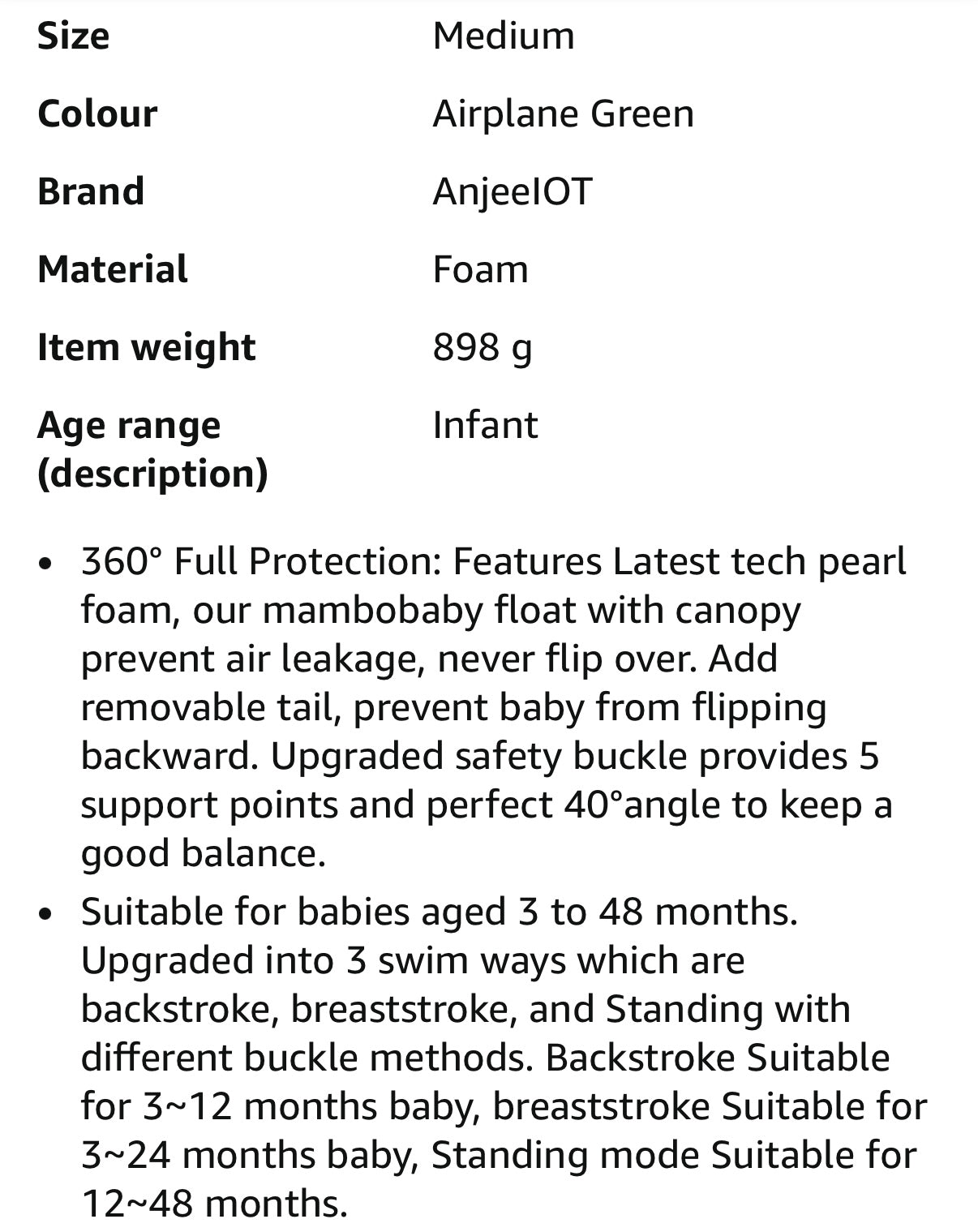 Mambobaby Baby Non-Inflatable Swim Float With Canopy in Airplane Green