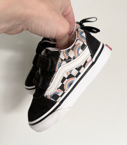 Vans Ward V Black Checkered Rainbow Velcro Sneakers (6)