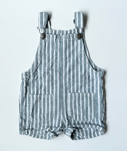 Zara Blue & White Stripes Linen Shorty Overalls (9-12 Months)