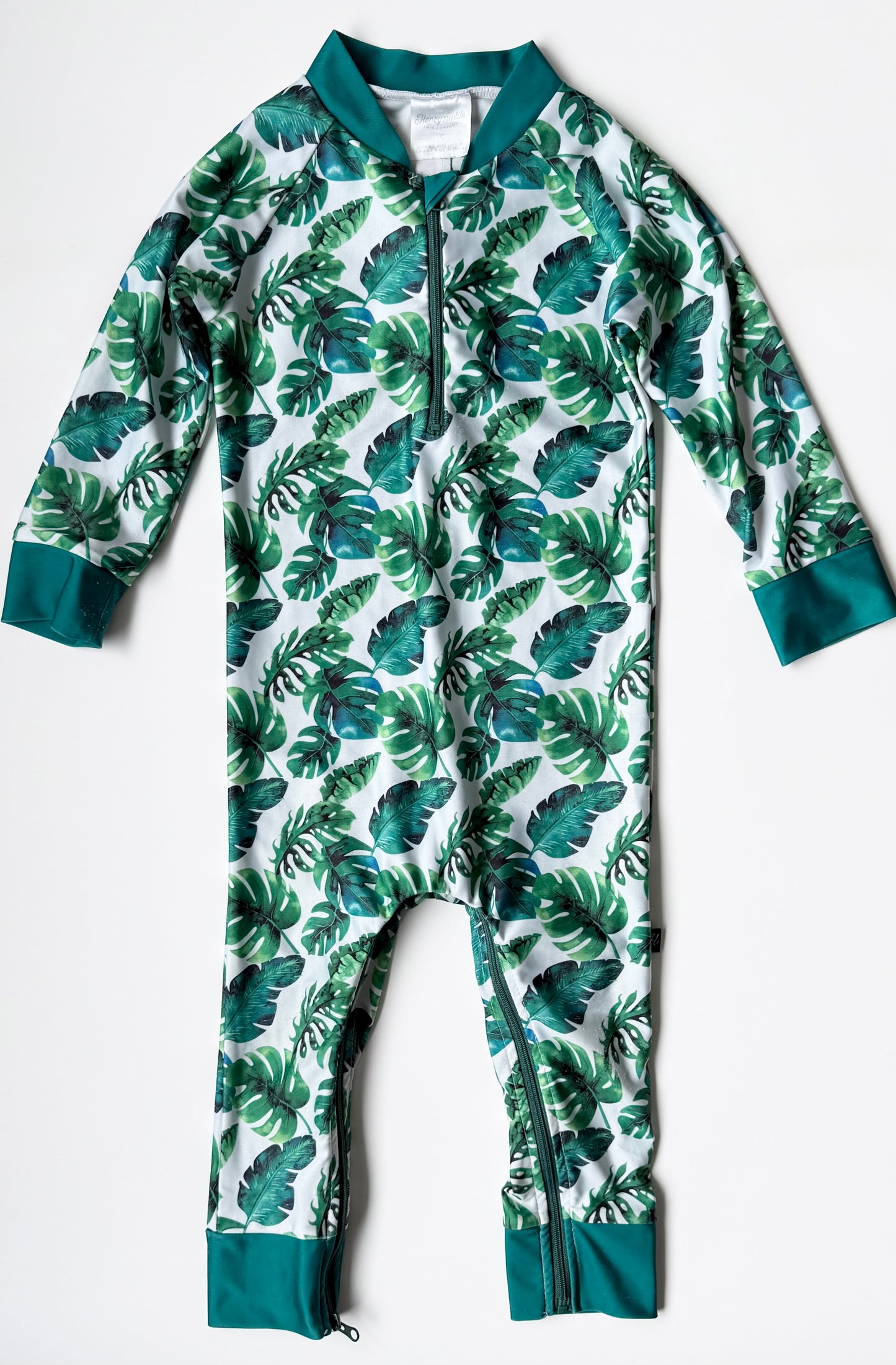 Honeysuckle Swim Green Jungle Leaves Full Coverage Sunsuit (2T)