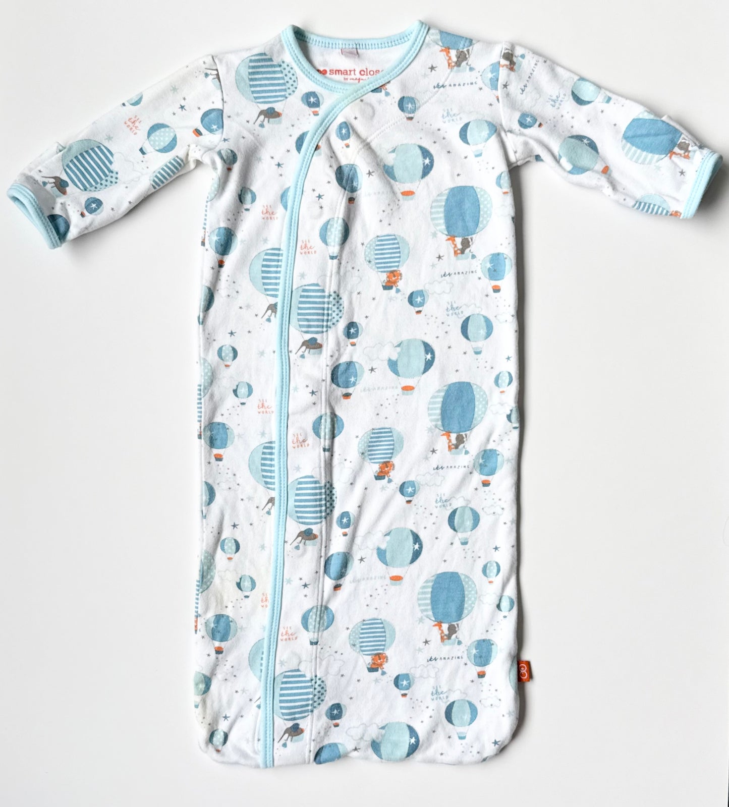 Smart Close by Magnificent Baby Blue Hot Air Balloons Magnetic Closures Sleep Bag (Newborn)