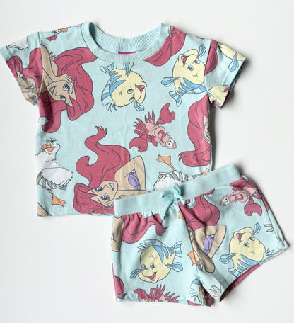 Disney Princess The Little Mermaid Light Blue Ariel T-Shirt & Shorts Matching Set (18 Months)
