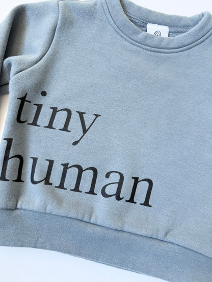 PlumKids Label Blue “Tiny Human” Fleece Sweater (12-24 Months)