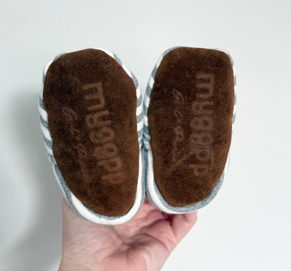 Myggpp Grey & White Striped Fleece Lined Booties (1)