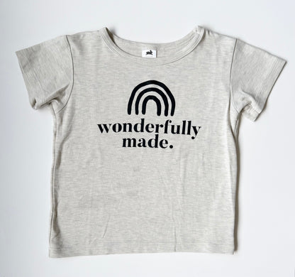 Little & Livey Light Grey Heathered “Wonderfully Made” T-Shirt (3/4 Years)