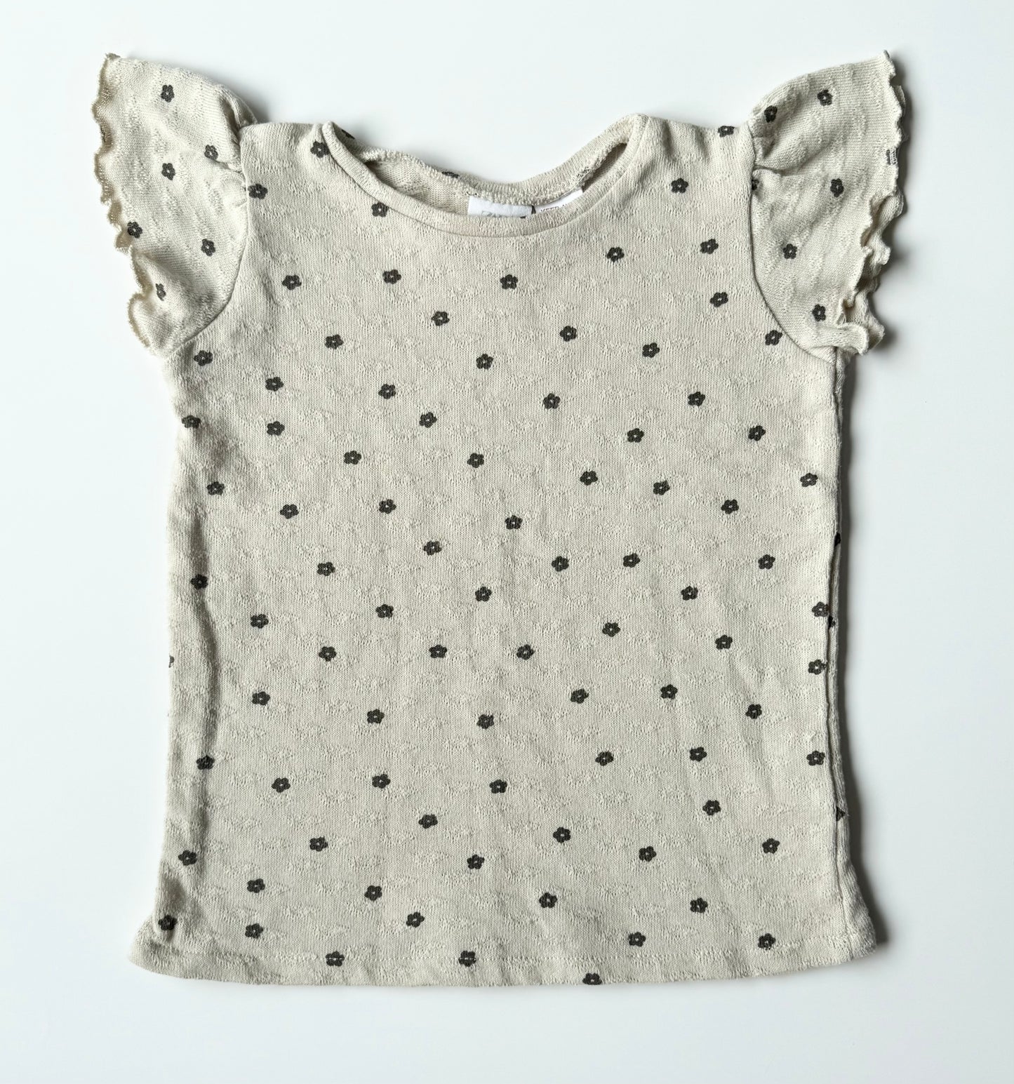 Zara Beige & Black Flowers Textured Short Sleeve Top (4-5 Years)