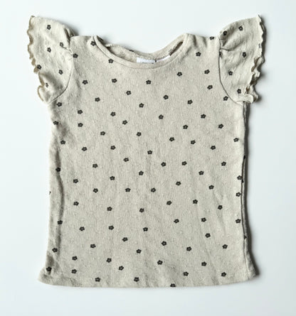 Zara Beige & Black Flowers Textured Short Sleeve Top (4-5 Years)
