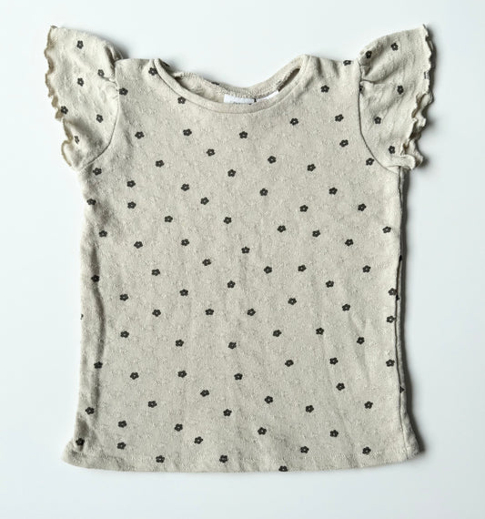 Zara Beige & Black Flowers Textured Short Sleeve Top (4-5 Years)