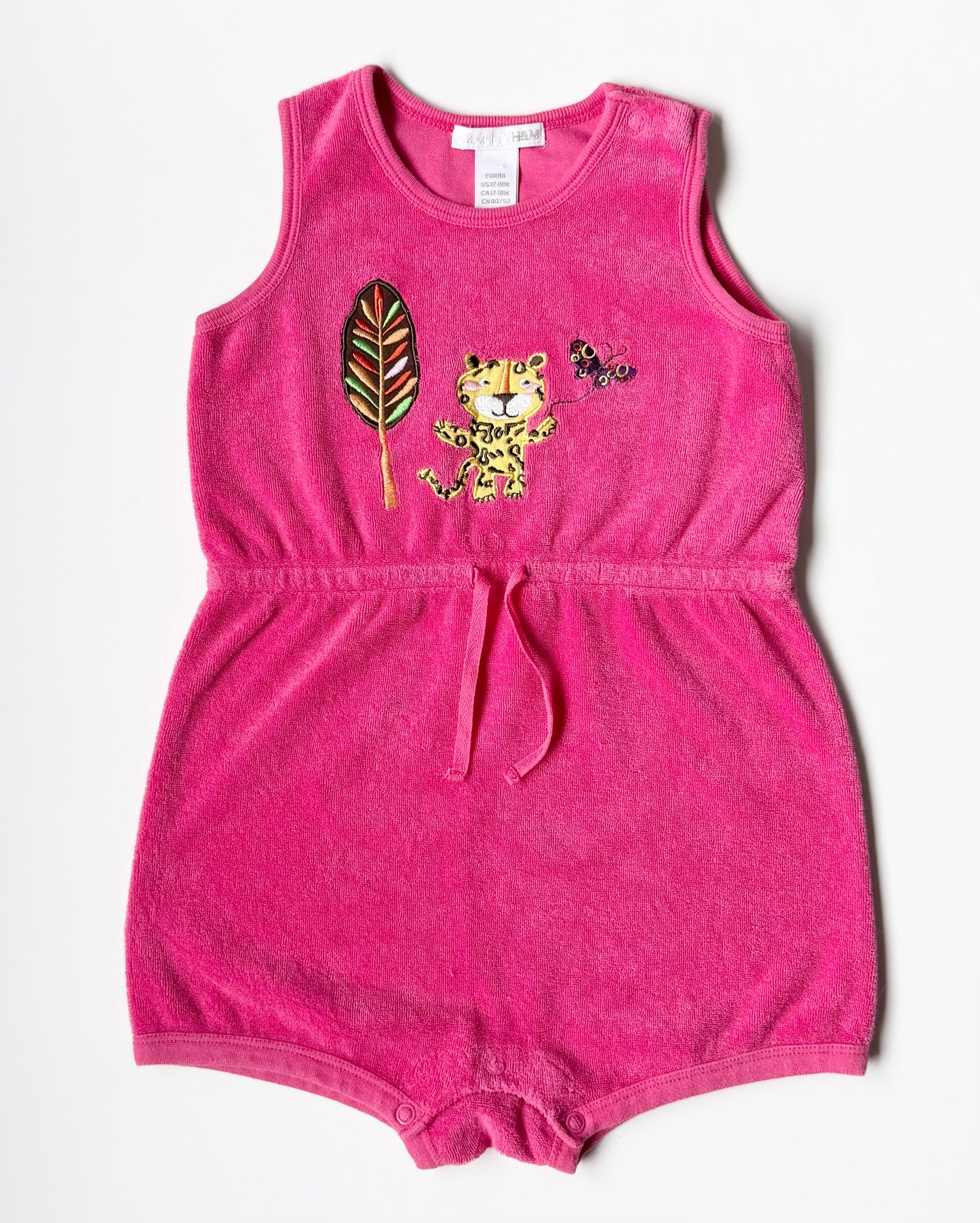 H&M Hot Pink Jungle Lion Terry Sleeveless Romper (12-18 Months)