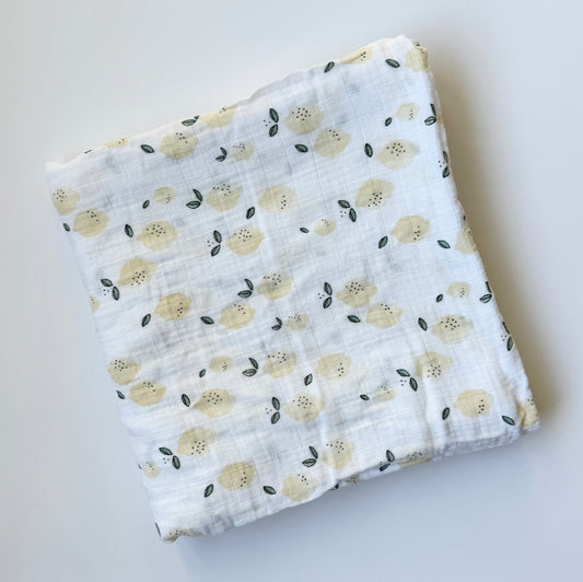 Firsts White Lemons Muslin Bamboo Swaddle Blanket