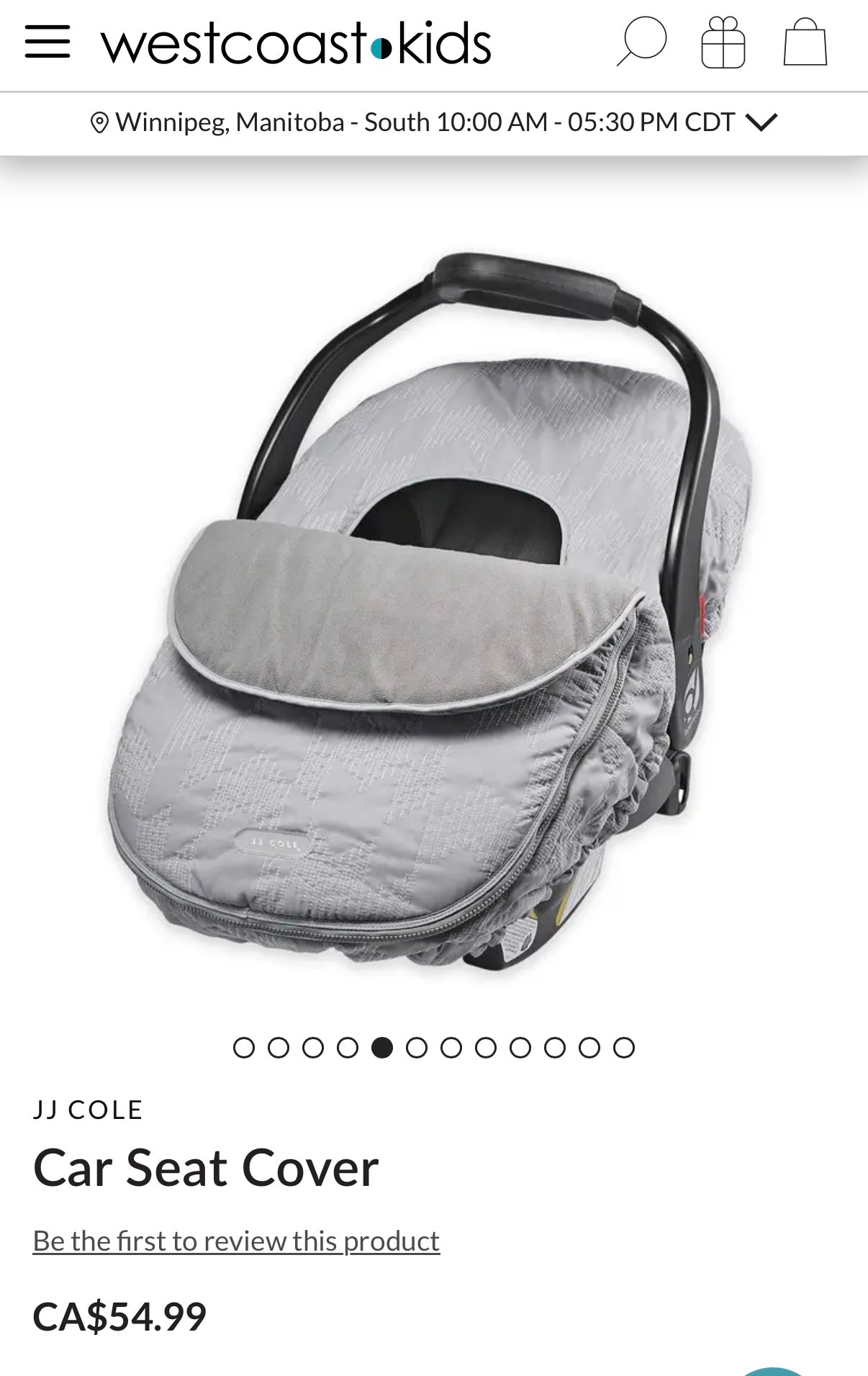 JJ Cole Grey Quilted Car Seat Cover