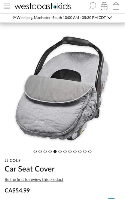 JJ Cole Grey Quilted Car Seat Cover