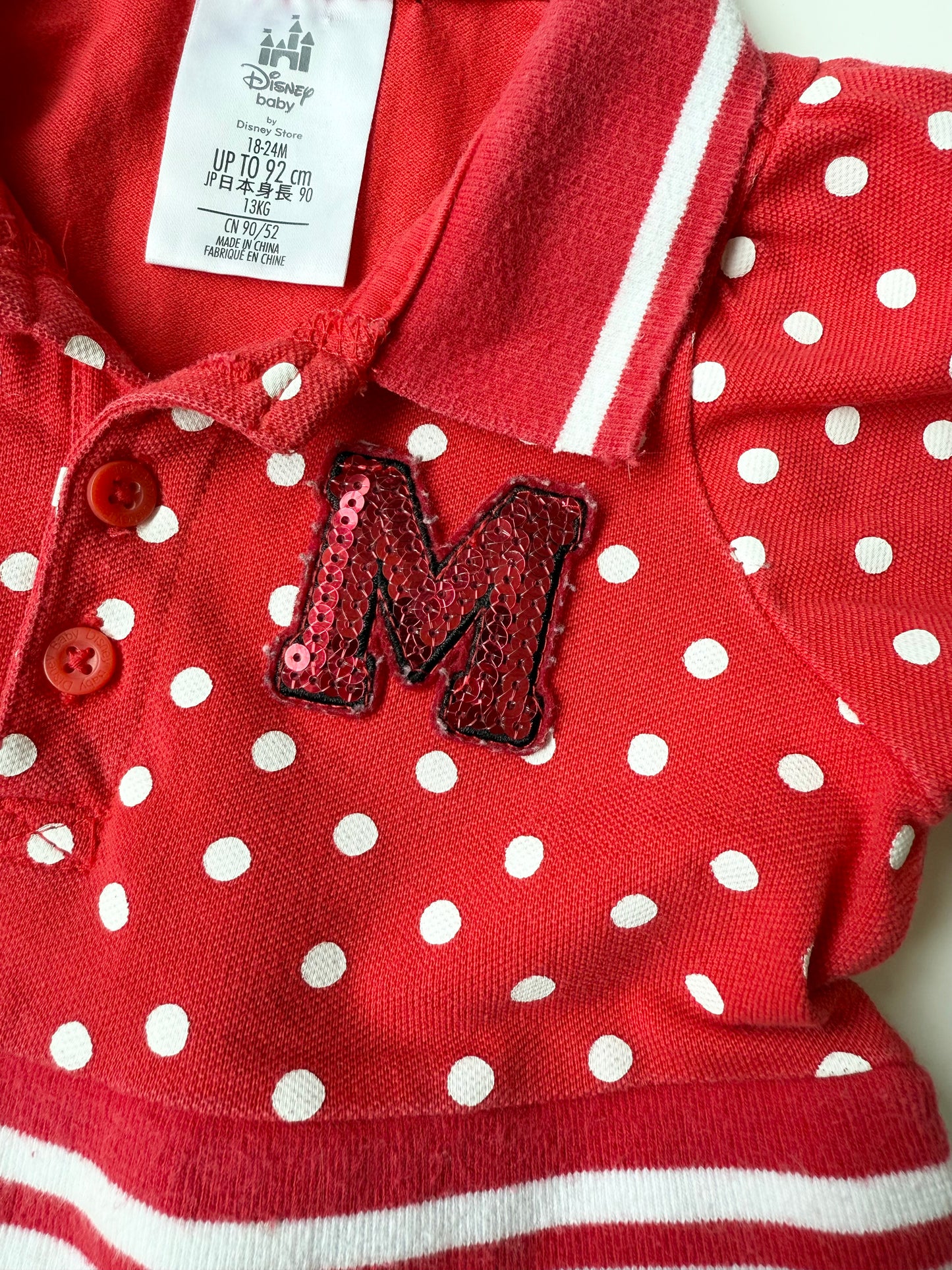 The Disney Store Red Polkadot Minnie Mouse Collared Short Sleeve Dress (18-24 Months)