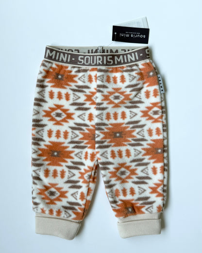 Souris Mini Orange & Brown Geometric Fleece Pants (6-9 Months)