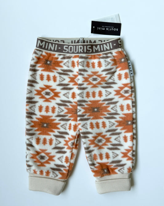 Souris Mini Orange & Brown Geometric Fleece Pants (6-9 Months)