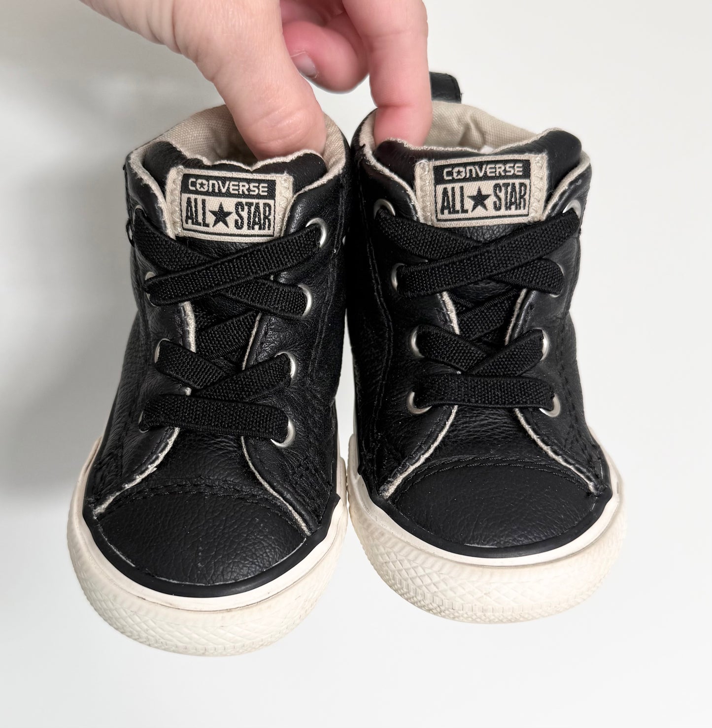 Converse Black Leather High Top Stretch Lace Sneakers (5)