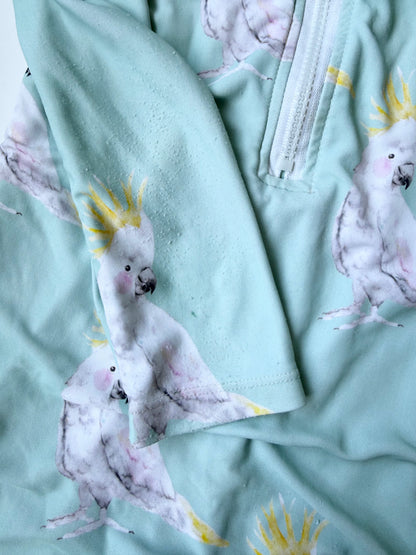 Cheeky Chickadee Light Green Parrot Long Sleeve Rashguard One Piece Swimsuit (5T)