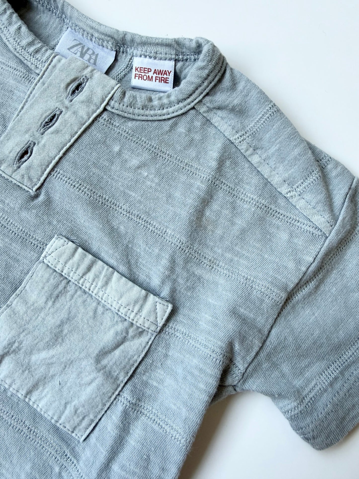 Zara Blue Textured Three Button Pocket T-Shirt (3-6 Months)