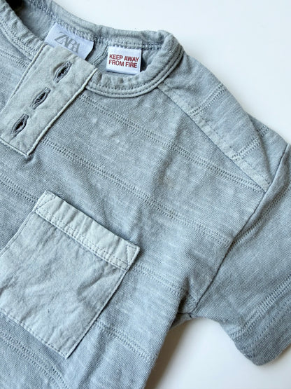 Zara Blue Textured Three Button Pocket T-Shirt (3-6 Months)