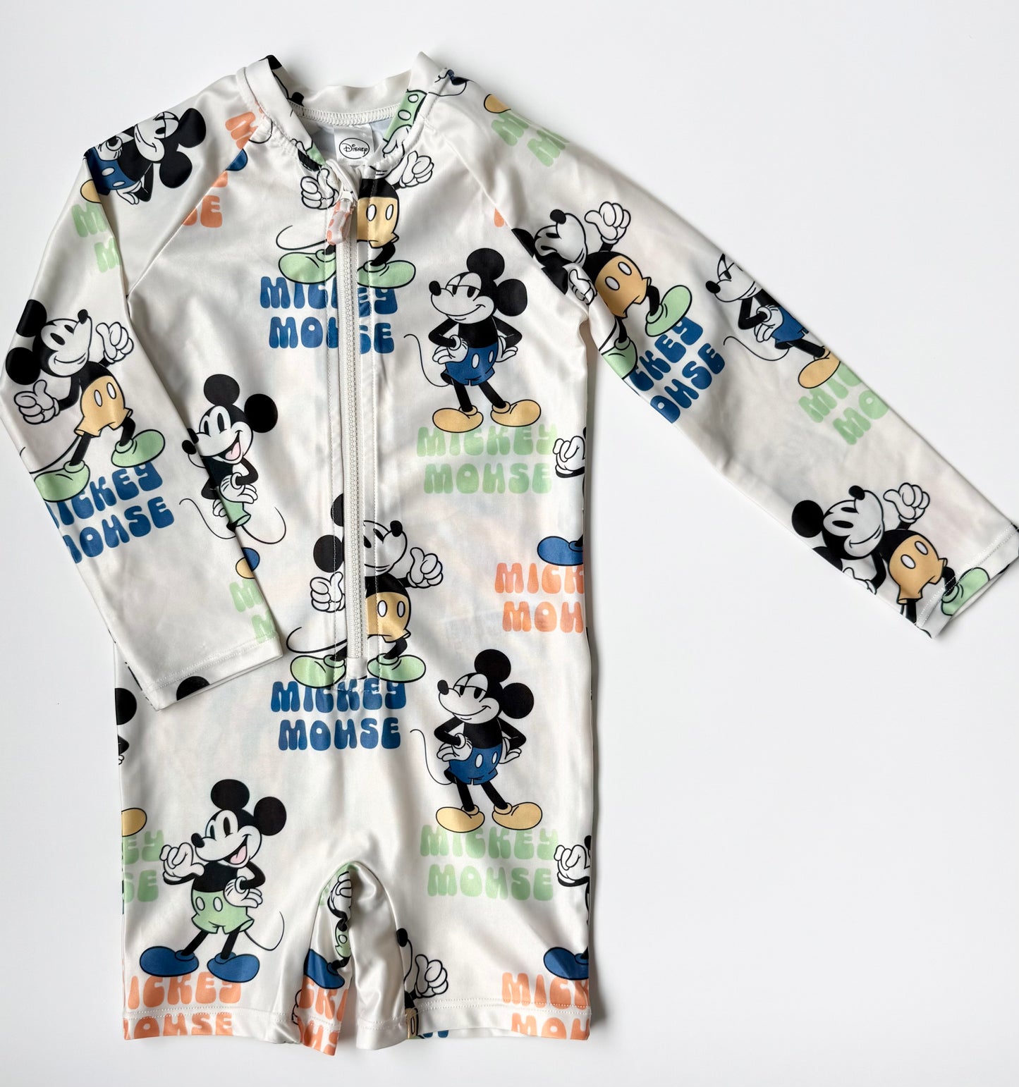 H&M x Disney Retro Mickey Mouse Long Sleeve & Shorts Rashguard One Piece Swimsuit (12-24 Months)