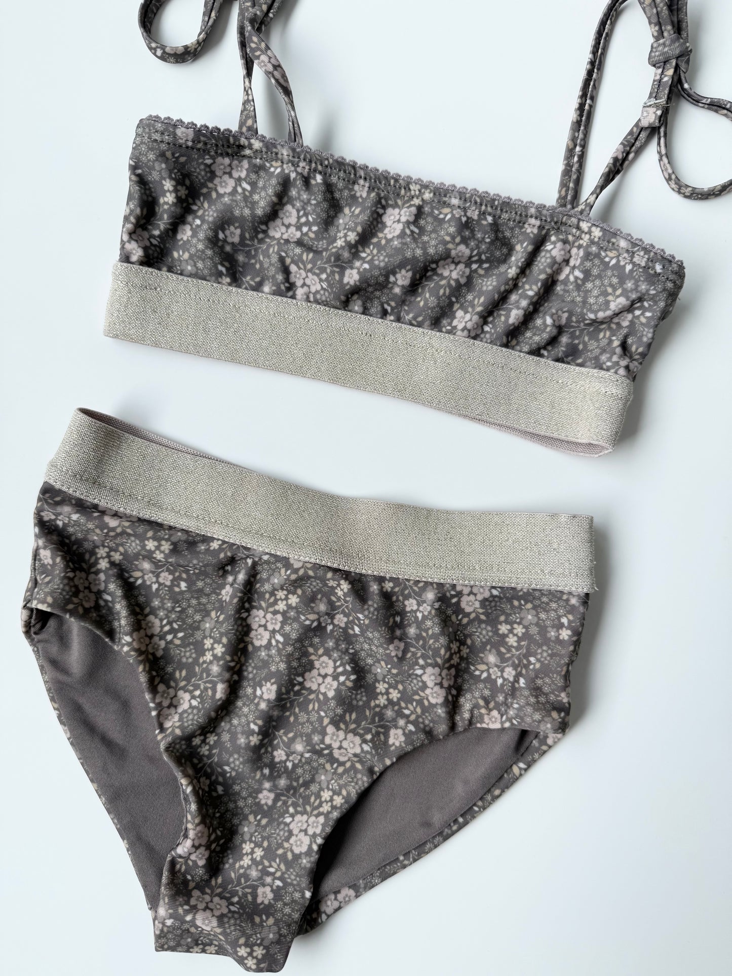 Jamie Kay Grey & Gold Sparkle Floral Sophia Two Piece Swimsuit Set (3T)