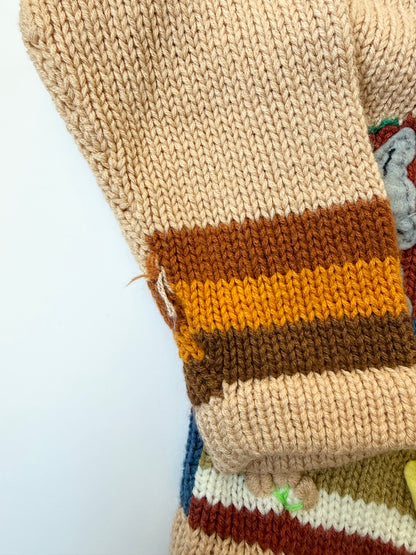 Handmade Brown Outdoor Animals Knit Hooded Zip Up Sweater (18-24 Months)