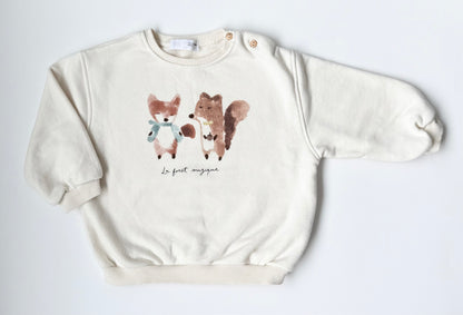 Zara Off White Foxes “La Foret Magique” Crewneck Sweater (12-18 Months)