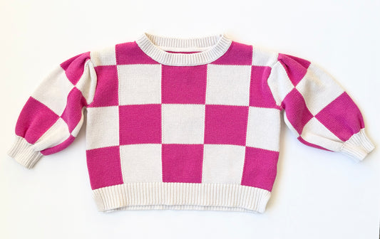 Baby Gap Pink & White Checkered Knit Cropped Sweater (2T)