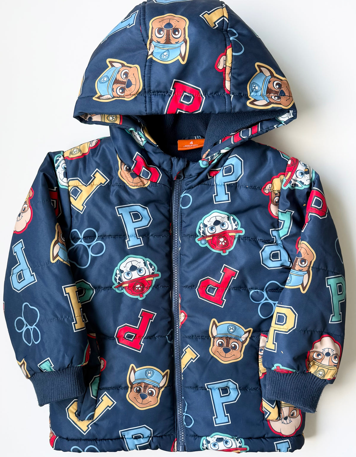 Nickelodeon Paw Patrol Navy Characters AOP Fleece Lined Puffer Jacket (4T)