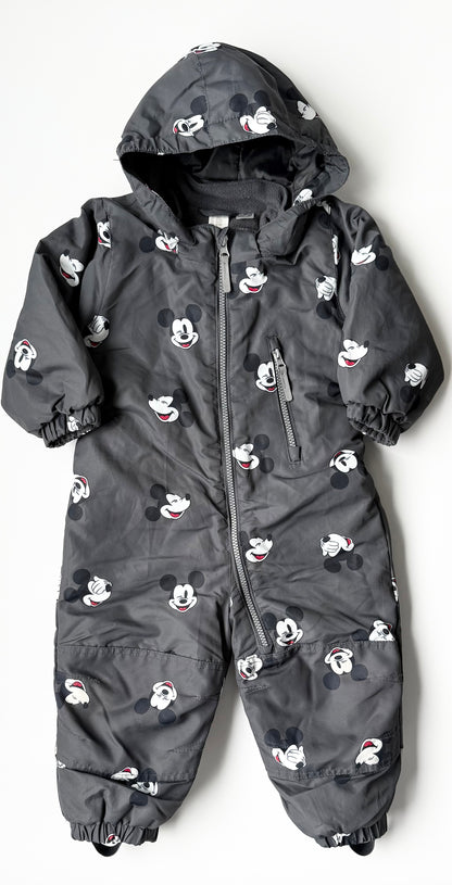 H&M x Disney Dark Grey Mickey Mouse One Peice Snowsuit (12-18 Months)